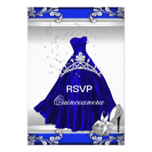RSVP Quinceanera 15th Birthday Royal Blue Dress Custom Invitations