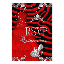 RSVP Quinceanera 15th Zebra Red Dress Shoe Announcement