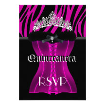 RSVP Quinceanera Pink Zebra Black Tiara Corset Personalized Invitations