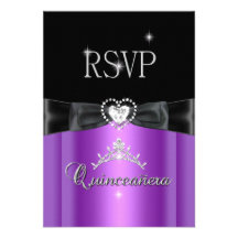 RSVP Reply Party Purple Black Diamond Heart Custom Announcement