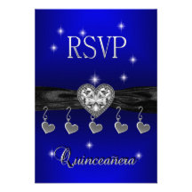 RSVP Reply Quinceanera 15th Royal Blue Black Invitation