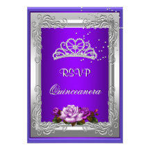 RSVP Reply Response Purple Silver Rose Quinceanera Personalized Announcement