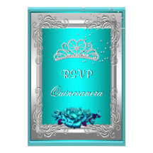 RSVP Reply Response Teal Silver Roses Quinceanera Custom Invitation