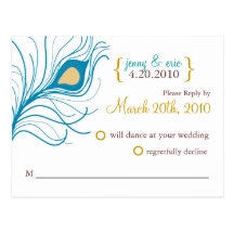 RSVP Wedding Postcard Peacock Feather