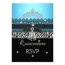 RSVP Zebra Quinceanera 15th Birthday Blue Black Personalized Invite