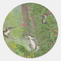 Ruby-throats in Fall Sticker