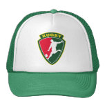 rugby player kicking ball shield hats