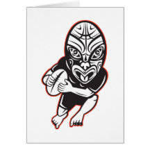 Rugby player running wearing Maori mask Greeting Cards