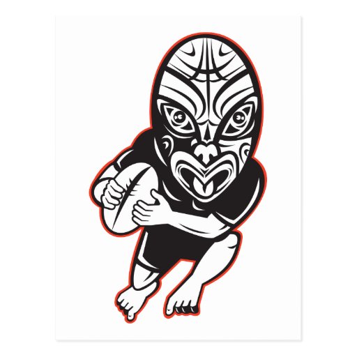 Rugby player running wearing Maori mask Post Cards