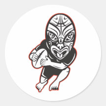 Rugby player running wearing Maori mask Sticker