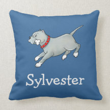 Running Pitbull Dog with Bone - Kids name Pillow