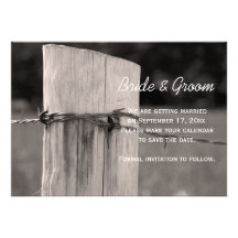 Rural Fence Post Country Wedding Save the Date Personalized Invitation