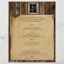 Rustic Barn Wood Wedding Menu Flyer