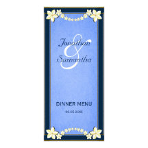 Rustic Blue Floral Wedding Dinner Menu Cards Rack Card Template