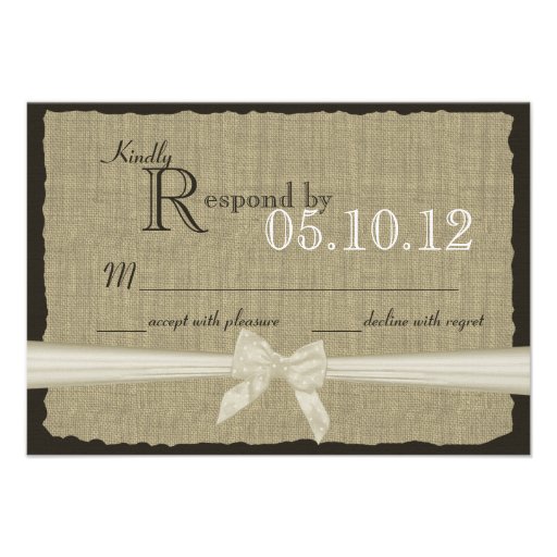 Rustic Bow and Burlap Wedding Response Personalised Invitations