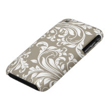 Rustic Brown and White Floral Damask iPhone 3 Cover