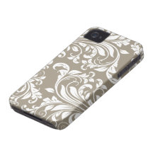 Rustic Brown and White Floral Damask iPhone 4 Case-Mate Cases