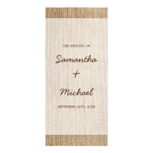 Rustic Burlap Wedding Program Custom Rack Cards