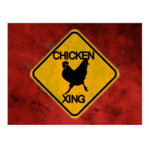 Rustic Chicken Crossing Sign Post Card