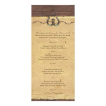Rustic Country Horseshoes Barbed Wire Wedding Menu Rack Card Design