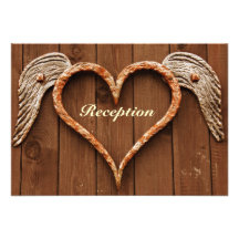 Rustic Heart with Wings Wood Wedding Reception Custom Invite