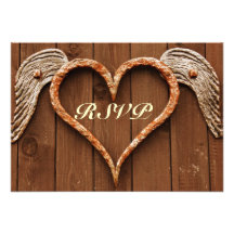 Rustic Heart with Wings Wood Wedding RSVP Cards