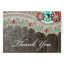 Rustic Lace Burlap & Wood Thank You Card