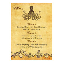 rustic octopus beach wedding menu cards