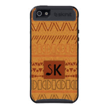 Rustic Retro Terracotta Abstract Pattern Monogram Cover For iPhone 5