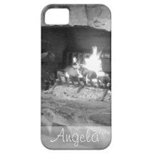 Rustic Stone Fireplace Log Fire Photo