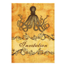 rustic, vintage ,octopus beach wedding invites