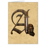 Rusty Knights Initial A Greeting Cards