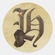 Rusty Knights Initial H Round Sticker
