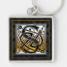 S Initial "Celtic Black Stone" Key Chain
