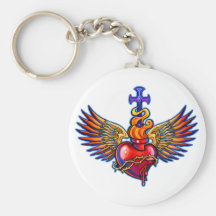 Sacred Heart Angel Wings Design Keychain