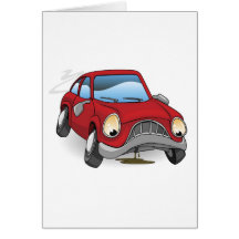 Sad broken down cartoon car cards