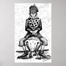 Sad clown graphic art poster