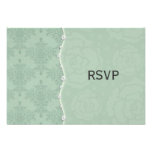 Sage Green and White Damask Cute Floral RSVP Invites