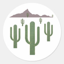 Saguaro Christmas Lights Round Stickers