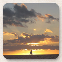 Sail boat at sunset beverage coasters