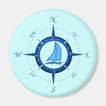 Sailboat And Compass Rose Fridge Magnet