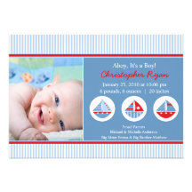 Sailboats Baby Boy Birth Annoucement Invitations