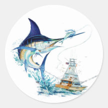 Sailfish Takes the Bait Round Sticker