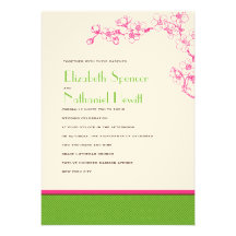 Sakura Wedding Invitation in Pink and Green