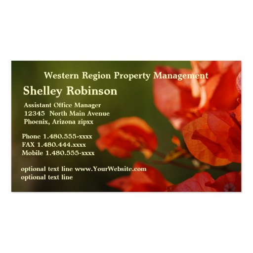 Sales or Administrative Poppy Coloured Flowers on  Business Card Template