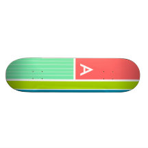 Salmon Pink & Seafoam Green Striped; Stripes Skate Deck