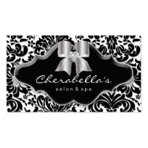 Salon Spa Business Card Silver Bow Jewel Damask