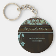 Salon Spa Floral Key Chain Gift damask blue brown