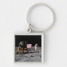 Saluting The U.S. Flag On The Moon Key Chains