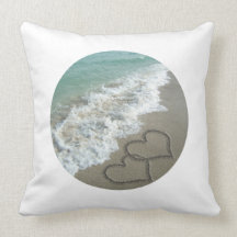 Sand Hearts on the Beach Throw Pillows